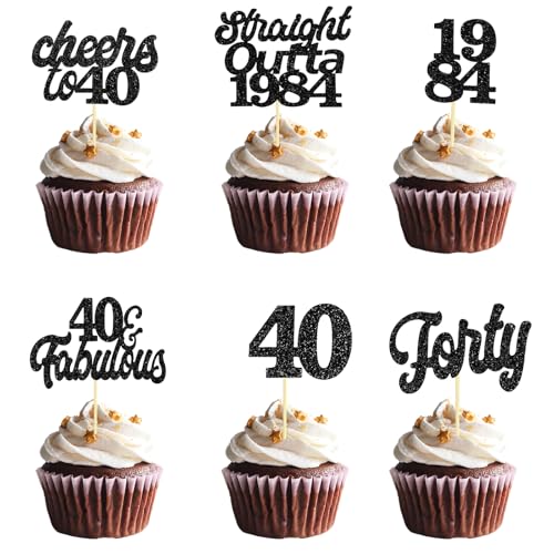 Teselife Tortendeko 40 Geburtstag Frau Mann, 24 Stück Glitzer Schwarz 40. Geburtstag Cupcake Topper Geburtstagsdeko von 1984 für 40er Geburtstag Party Torten Kuchen Deko Teselife Tortendeko 40 Geburtstag Frau Mann, 24 Stück Glitzer Schwarz 40. Geburtstag Cupcake Topper Geburtstagsdeko von 1984 für 40er Geburtstag Party Torten Kuchen Deko von Teselife