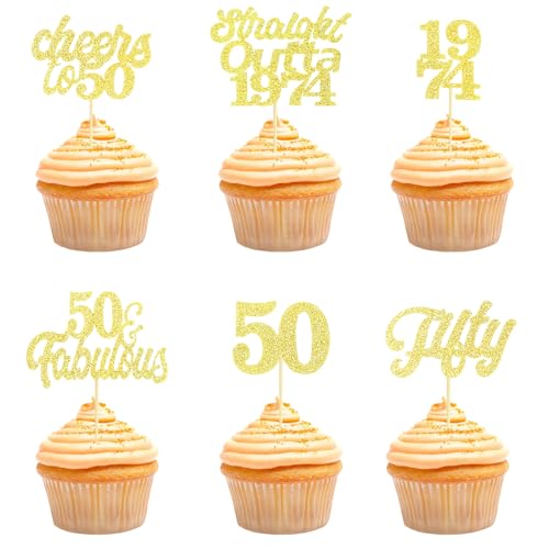 Teselife Tortendeko 50 Geburtstag Frau Mann, 24 Stück Glitzer Gold 50. Geburtstag Cupcake Topper Geburtstagsdeko von 1974 für 50er Geburtstag Party Torten Kuchen Deko Teselife Tortendeko 50 Geburtstag Frau Mann, 24 Stück Glitzer Gold 50. Geburtstag Cupcake Topper Geburtstagsdeko von 1974 für 50er Geburtstag Party Torten Kuchen Deko von Teselife