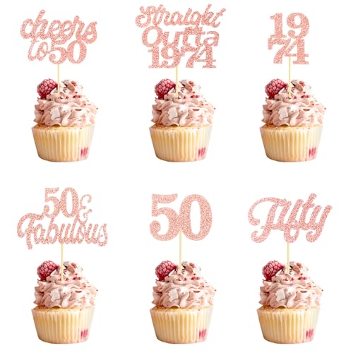 Teselife Tortendeko 50 Geburtstag Frau Mann, 24 Stück Glitzer Rose Gold 50. Geburtstag Cupcake Topper Geburtstagsdeko von 1974 für 50er Geburtstag Party Torten Kuchen Deko Teselife Tortendeko 50 Geburtstag Frau Mann, 24 Stück Glitzer Rose Gold 50. Geburtstag Cupcake Topper Geburtstagsdeko von 1974 für 50er Geburtstag Party Torten Kuchen Deko von Teselife