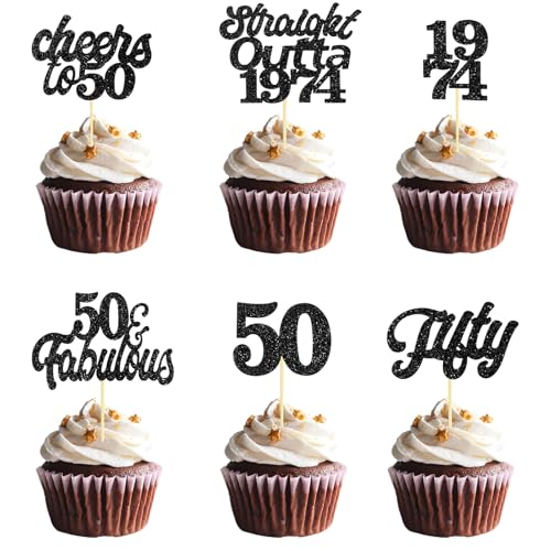Teselife Tortendeko 50 Geburtstag Frau Mann, 24 Stück Glitzer Schwarz 50. Geburtstag Cupcake Topper Geburtstagsdeko von 1974 für 50er Geburtstag Party Torten Kuchen Deko Teselife Tortendeko 50 Geburtstag Frau Mann, 24 Stück Glitzer Schwarz 50. Geburtstag Cupcake Topper Geburtstagsdeko von 1974 für 50er Geburtstag Party Torten Kuchen Deko von Teselife