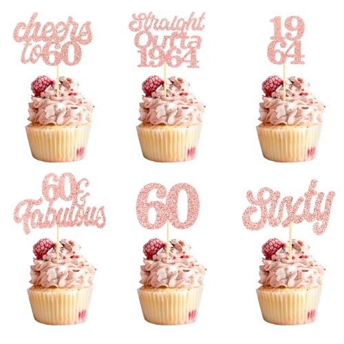 Teselife Tortendeko 60 Geburtstag Frau Mann, 24 Stück Glitzer Rose Gold 60. Geburtstag Cupcake Topper Geburtstagsdeko von 1964 für 60er Geburtstag Party Torten Kuchen Deko Teselife Tortendeko 60 Geburtstag Frau Mann, 24 Stück Glitzer Rose Gold 60. Geburtstag Cupcake Topper Geburtstagsdeko von 1964 für 60er Geburtstag Party Torten Kuchen Deko von Teselife