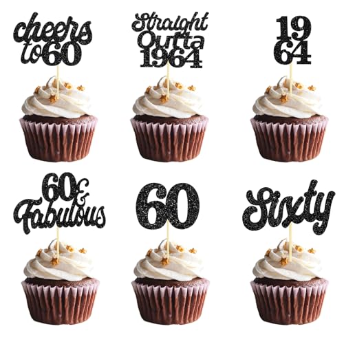 Teselife Tortendeko 60 Geburtstag Frau Mann, 24 Stück Glitzer Schwarz 60. Geburtstag Cupcake Topper Geburtstagsdeko von 1964 für 60er Geburtstag Party Torten Kuchen Deko Teselife Tortendeko 60 Geburtstag Frau Mann, 24 Stück Glitzer Schwarz 60. Geburtstag Cupcake Topper Geburtstagsdeko von 1964 für 60er Geburtstag Party Torten Kuchen Deko von Teselife