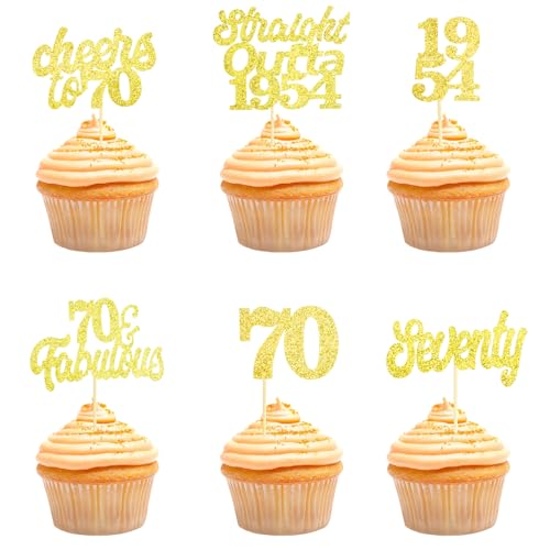Teselife Tortendeko 70 Geburtstag Frau Mann, 24 Stück Glitzer Gold 70. Geburtstag Cupcake Topper Geburtstagsdeko von 1954 für 70er Geburtstag Party Torten Kuchen Deko Teselife Tortendeko 70 Geburtstag Frau Mann, 24 Stück Glitzer Gold 70. Geburtstag Cupcake Topper Geburtstagsdeko von 1954 für 70er Geburtstag Party Torten Kuchen Deko von Teselife