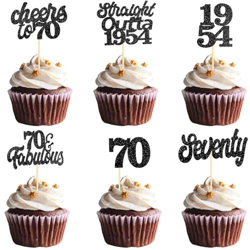 Teselife Tortendeko 70 Geburtstag Frau Mann, 24 Stück Glitzer Schwarz 70. Geburtstag Cupcake Topper Geburtstagsdeko von 1954 für 70er Geburtstag Party Torten Kuchen Deko Teselife Tortendeko 70 Geburtstag Frau Mann, 24 Stück Glitzer Schwarz 70. Geburtstag Cupcake Topper Geburtstagsdeko von 1954 für 70er Geburtstag Party Torten Kuchen Deko von Teselife