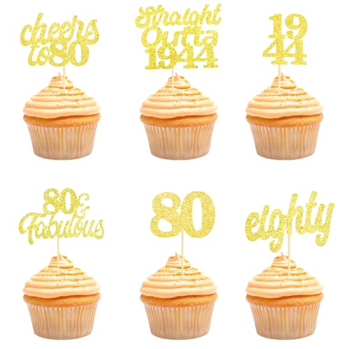 Teselife Tortendeko 80 Geburtstag Frau Mann, 24 Stück Glitzer Gold 80. Geburtstag Cupcake Topper Geburtstagsdeko von 1944 für 80er Geburtstag Party Torten Kuchen Deko Teselife Tortendeko 80 Geburtstag Frau Mann, 24 Stück Glitzer Gold 80. Geburtstag Cupcake Topper Geburtstagsdeko von 1944 für 80er Geburtstag Party Torten Kuchen Deko von Teselife