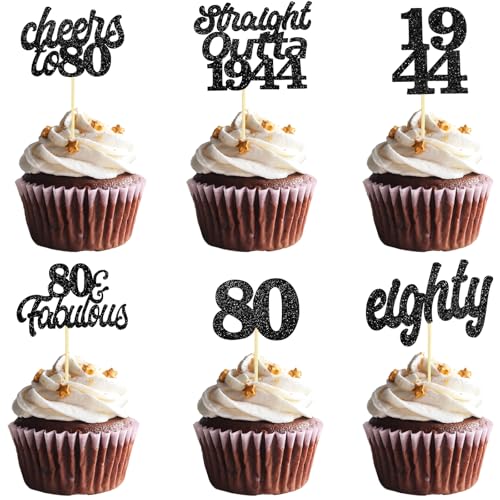 Teselife Tortendeko 80 Geburtstag Frau Mann, 24 Stück Glitzer Schwarz 80. Geburtstag Cupcake Topper Geburtstagsdeko von 1944 für 80er Geburtstag Party Torten Kuchen Deko Teselife Tortendeko 80 Geburtstag Frau Mann, 24 Stück Glitzer Schwarz 80. Geburtstag Cupcake Topper Geburtstagsdeko von 1944 für 80er Geburtstag Party Torten Kuchen Deko von Teselife