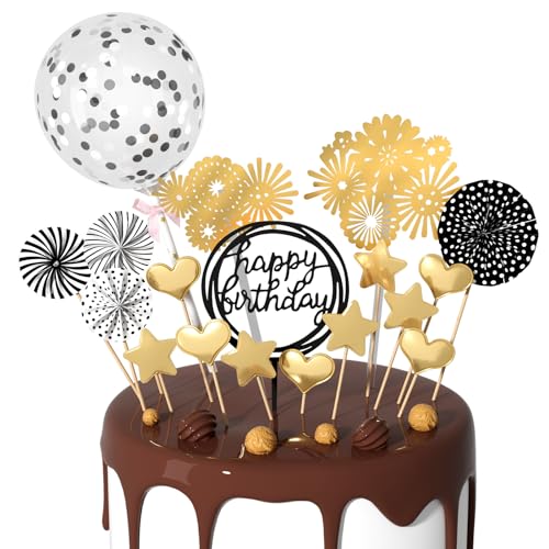 Tortenaufsätze, "Happy Birthday", 18-teilig, Happy Birthday, Acrylschild mit Stern, Herz, Papierfächer, Feuerwerk, Cupcake-Topper, Luftballons für Mädchen, Frauen, Jahrestag, Party von Teselife