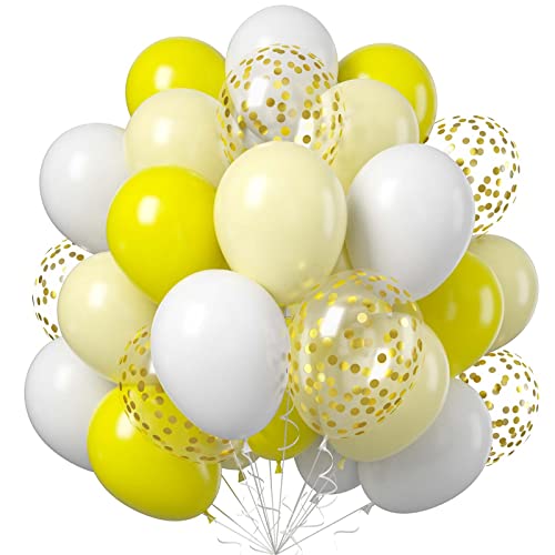 60 Stück Luftballons Gelb Weiß, 12 Zoll Pastell Gelb Weiss Latex Ballons Gelb Konfetti Helium Party Ballons Matte Weiß Gelb Luftballon für Junge Mädchen Geburtstag Babyparty Hochzeit Party Dekoration von Teslite