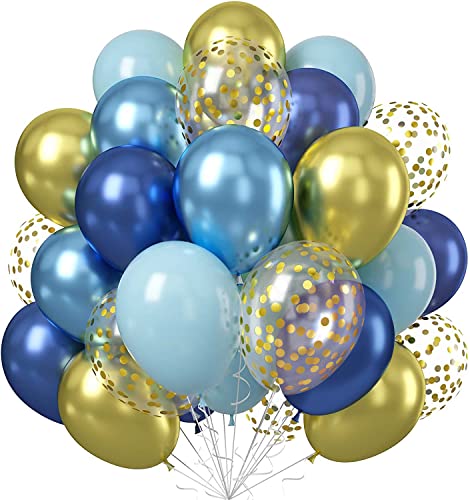 Blau Gold Luftballons, 50 Stück Marineblau Metallic Gold Blau und Gold Konfetti Latex Ballons, Luftballon Hellblau Gold Helium Party Ballons für Kinder Männer Geburtstag Oktoberfest Hochzeit Deko von Teslite