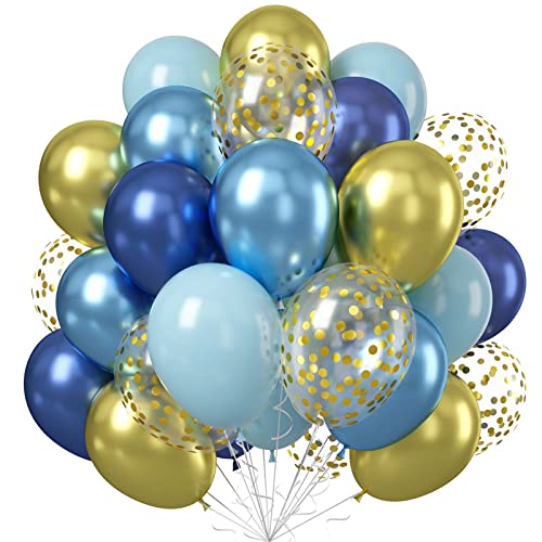 Blau Gold Luftballons, 50 Stück Marineblau Metallic Gold Blau und Gold Konfetti Latex Ballons, Luftballon Hellblau Gold Helium Party Ballons für Kinder Männer Geburtstag Oktoberfest Hochzeit Deko von Teslite