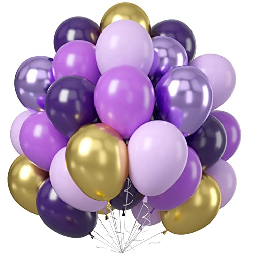 Lila Gold Luftballons, Dunkellila Pastell Lila Latex Ballons mit Metallic Lila Gold Helium Luftballons, Violett Party Ballons Set für Mädchen Frauen Hochzeit Babyparty Geburtstag Brautparty Dekoration von Teslite