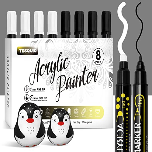 Tesquio Weiß Schwarz Acrylstifte Dual Tip 8pcs weißer Stift wasserfest Marker Stifte permanent marker schwarz weiß Stifte für Schwarzes Papier, Holz, Leinwand, Keramik, Steine Bemalen Tesquio Weiß Schwarz Acrylstifte Dual Tip 8pcs weißer Stift wasserfest Marker Stifte permanent marker schwarz weiß Stifte für Schwarzes Papier, Holz, Leinwand, Keramik, Steine Bemalen von Tesquio