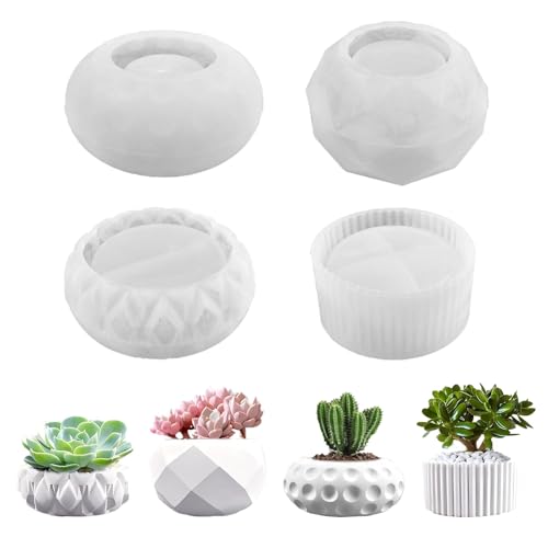 4 Stück Sukkulente Kaktus Silikonform,Blumentopf Beton Form,Vase Bastelbeton DIY Blumentopf Silikonform,Vase Gießformen für Sukkulente Resin Formen,Epoxidharz Formen Moulds,Dekoration des Hauses von Tesyeux