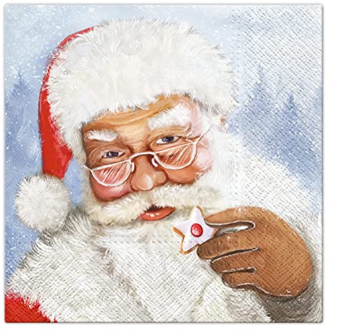 3-lagige Weihnachts-Papierservietten für Decoupage, 33 cm x 33 cm, 20 Stück (Weihnachtsmann mit Lebkuchen) von Tete a Tete