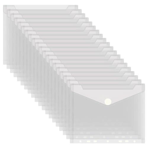 20 Stück Dokumententasche A5, 23x18cm Umschlagmappen zum Abheften Dokumentenmappe Sichttaschen mit Klettverschluss, Sammelmappen Wasserdicht für Dokument Organisieren (7 Löcher, Transparent) von Teuena