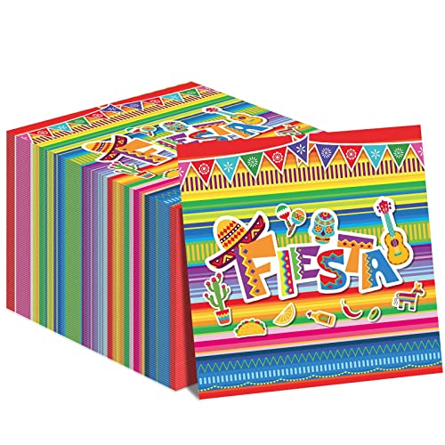 100 Stück mexikanische Fiesta-Servietten für Cinco De Mayo Partyzubehör Mexikanische Fiesta-Themen-Einweg-Papierservietten Bunte Streifen Flaggen Geburtstag Taco Hochzeiten Party Tischdekorationen von Tevxj