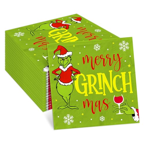 48 Stück Grinchmas Party-Servietten, Dekoration, Frohe Weihnachten, Whoville, Dekoration, Papierservietten für Feiertage, Neujahr, Weihnachten, Geburtstag, Partyzubehör 48 Stück Grinchmas Party-Servietten, Dekoration, Frohe Weihnachten, Whoville, Dekoration, Papierservietten für Feiertage, Neujahr, Weihnachten, Geburtstag, Partyzubehör von Tewess