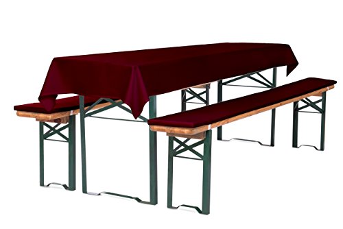 TexDeko Bierbankauflage gepolstert 220x25x4cm XL waschbar mit Reißverschluss 3TLG Set Blickdicht Tischdecke 250x100cm (universal) Bordeaux von TexDeko