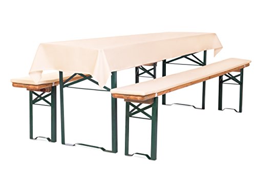 TexDeko Bierbankauflage gepolstert 220x25x4cm XL waschbar mit Reißverschluss 3TLG Set Blickdicht Tischdecke 250x100cm (universal) Creme von TexDeko