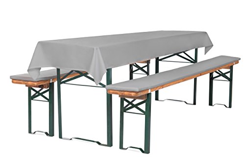 TexDeko Bierbankauflage gepolstert 220x25x4cm XL waschbar mit Reißverschluss 3TLG Set Blickdicht Tischdecke 250x100cm (universal) Grau von TexDeko