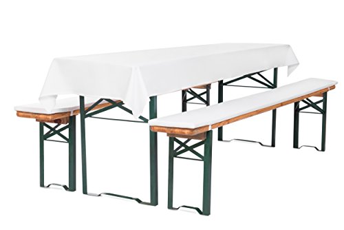 TexDeko Bierbankauflage gepolstert 220x25x4cm XL waschbar mit Reißverschluss 3TLG Set Blickdicht Tischdecke 250x100cm (universal) Weiß von TexDeko