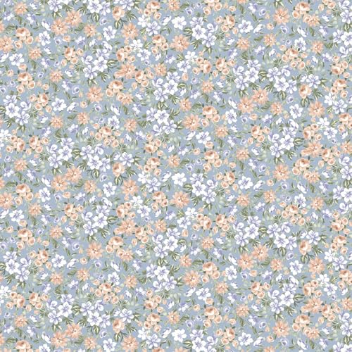 Texco Inc 144,8 cm breiter bedruckter Fancy Yoryu-Chiffon-Stoff, 100% Polyester, 70 g/m², leicht, knitterfrei und nicht dehnbar, für Schals, Blusen, Kleider und Heimwerker, Himmelblau Pfirsich, 4,5 m von Texco