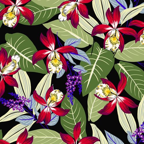 Texco Inc 147,3 cm breiter bedruckter Hi-Multi-Chiffon-gewaschener Stoff, nicht dehnbar, leicht, 85 g/m², atmungsaktiv und knitterfrei, für Bekleidung, Vorhänge und DIY-Projekte, Schwarz, True Red, 2 von Texco