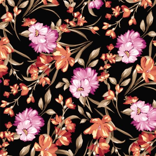 Texco Inc 147,3 cm breiter bedruckter Hi-Multi-Chiffon-gewaschener Stoff, nicht dehnbar, leicht, 85 g/m², atmungsaktiv und knitterfrei, für Bekleidung, Vorhänge und DIY-Projekte, Schwarz-Orange, 2 von Texco
