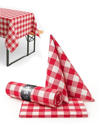 texpot 6 Stück Landhaus Servietten 60 x 60 cm Rot-weiß Kariert aus 100% Baumwolle im 20 mm Karo Bauernkaro von texpot