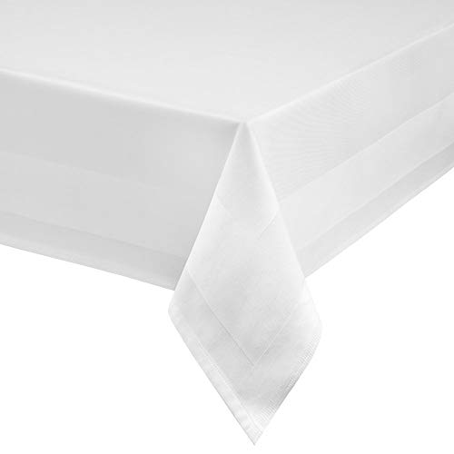 texpot Damast Tischdecke 110 x 250 cm weiß Atlaskante bei 95°C waschbar 100% Baumwolle hochwertige Vollzwirnqualität von texpot