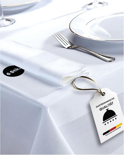 texpot Damast 6 Stück Servietten 50 x 50 cm weiß Atlaskante bei 95°C waschbar 100% Baumwolle von texpot