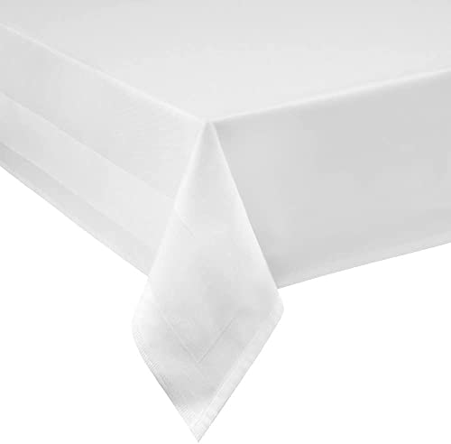 TextilDepot24 Tischwäsche Tischdecke Damast Weiss Breite 130 cm Länge wählbar - Weiss mit 2 seitiger Atlaskante (130x150) von TextilDepot24