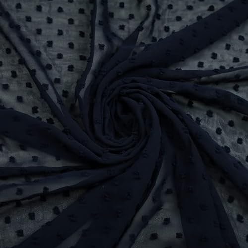 18 Farben – Schweizer Knoten Dot Dobby Sheer Georgette Chiffon-Kleiderstoff 10 cm x 10 cm, Marineblau 7624 von Textile Plaza