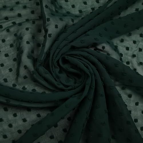 18 Farben – Schweizer Knoten Dot Dobby Sheer Georgette Chiffon-Kleiderstoff 150 cm (Probe (10 x 10 cm), Waldgrün 7627) von Textile Plaza