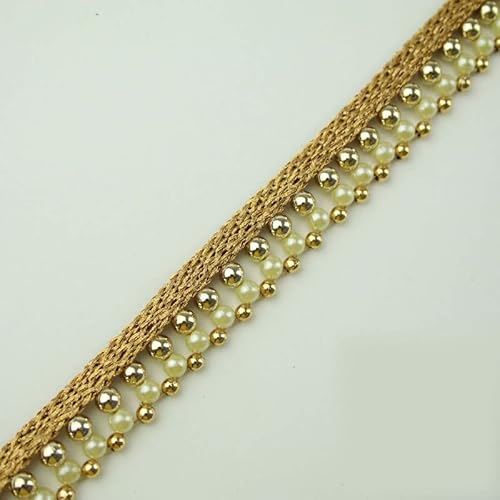 Antik-Gold Dreifach Chrom Kugel Perlenband Bordüre indische Spitze (1 Meter, Antikgold X325) von Textile Plaza