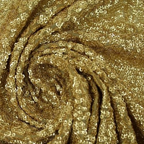 Goldfarbener, intensiver strukturierter matter Pailletten-Stoff, bestickter Georgette-Stoff, 4 Farbtöne, 91,4 cm breit (Probe (10 cm x 10 cm), klassisches Gold 3482) von Textile Plaza