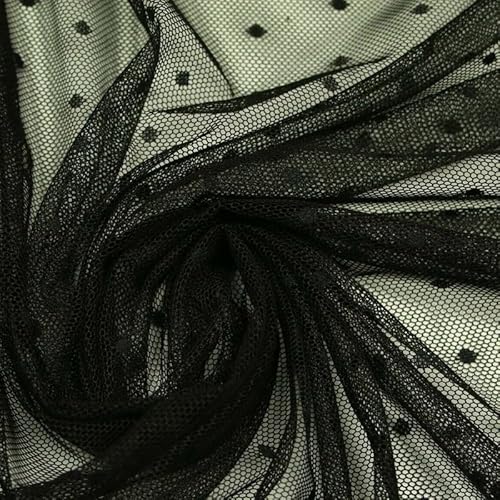 Textile Plaza Schwarz/Elfenbein, 3 mm, gepunktet, Netzstoff, Tüll, Stretch-Kleiderstoff (Muster (10 x 10 cm), Schwarz 3827) von Sudsty