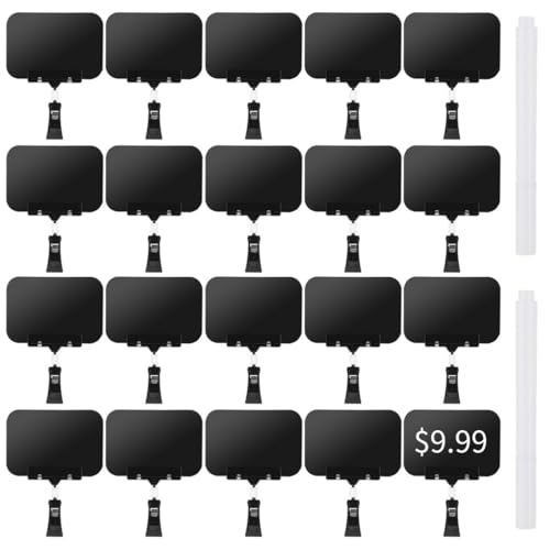 20 Stück verstellbare Clip-On-Schilderhalter, drehbare Kunststoff-Kreidetafel mit Clips und 2 Stiften, doppelseitige Mini-Tafel 20 Stück verstellbare Clip-On-Schilderhalter, drehbare Kunststoff-Kreidetafel mit Clips und 2 Stiften, doppelseitige Mini-Tafel von Texvora