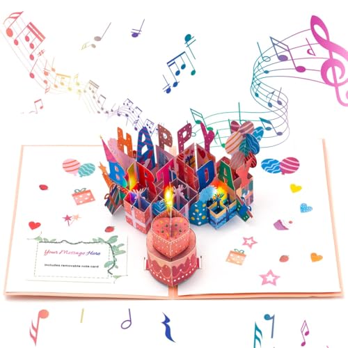 3D Musikalische Pop-Up-Geburtstagskarte mit flackernder Kerze und Lichtern, spielt Geburtstagslied, inklusive Umschlag, ideales Geschenk für Freunde und Familie 3D Musikalische Pop-Up-Geburtstagskarte mit flackernder Kerze und Lichtern, spielt Geburtstagslied, inklusive Umschlag, ideales Geschenk für Freunde und Familie von Texvora