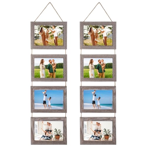 Bilderrahmen aus Holz mit Juteseil für rustikale Dekoration, 4-Foto-Wand-Display-Set für Wohnzimmer, Schlafzimmer und Büro, 2 Stück von Texvora