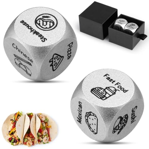 Stahlwürfel zum Valentinstag, Geschenk für Paare, 2 Stück, Lebensmittelentscheidungswürfel mit Schubladenetui, romantisches Spiel für Sie und Ihn, Geburtstag, Date, Nacht, Hochzeitstag, Überraschung Stahlwürfel zum Valentinstag, Geschenk für Paare, 2 Stück, Lebensmittelentscheidungswürfel mit Schubladenetui, romantisches Spiel für Sie und Ihn, Geburtstag, Date, Nacht, Hochzeitstag, Überraschung von Texvora