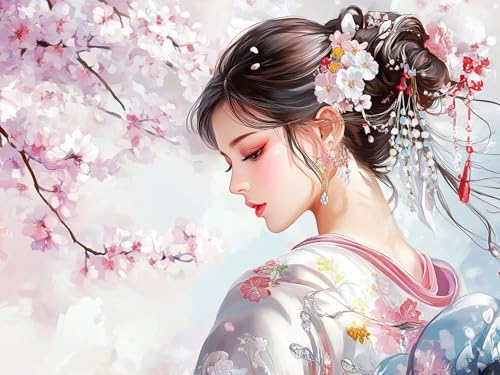 5D Diamond Painting Japan, Frau Diamond Painting Erwachsene Bastelset DIY Vollbohrer Diamant Kunst Sets Gem Kreuzstich Einfache Kits für Crystal Malerei Kunsthandwerk Home Wand Dekor 60x80cm, Model294 von Tgllzzca