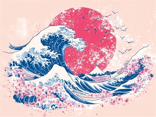 5D Diamond Painting Japan, Meereswellen Diamond Painting Erwachsene Bastelset DIY Vollbohrer Diamant Kunst Sets Gem Kits für Anfänger, Crystal Malerei Kunsthandwerk Home Wand Dekor 70x90cm, Model174 von Tgllzzca