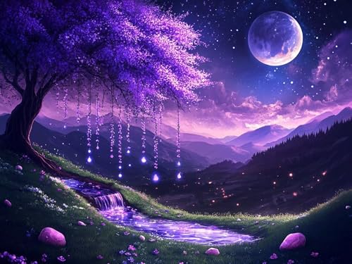 Diamond Painting Landschaft Diamond Painting Erwachsene Mond, DIY Runder Full Drill Anfänger Diamant Kreuzstich Kunsthandwerk Bastelset, Kreativ Set für Erwachsene Home Wand Dekor 70x90cm, Model268 von Tgllzzca