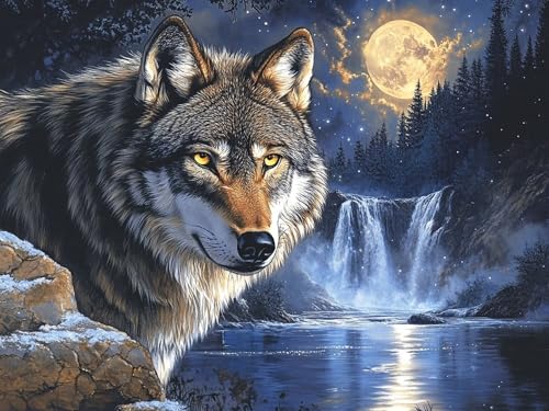 Diamond Painting Wolf Diamond Painting Erwachsene Wald, DIY Runder Full Drill Anfänger Diamant Kreuzstich Kunsthandwerk, Mosaikherstellung, Kreativ Set für Erwachsene Home Wand Dekor 20x30cm, Model289 von Tgllzzca