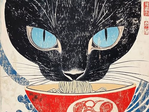 Diamond Painting japanisch Diamond Painting Erwachsene Katze, DIY Runder Full Drill Anfänger Diamant Kreuzstich Kunsthandwerk Bastelset, Kreativ Set für Erwachsene Home Wand Dekor 70x90cm, Model280 von Tgllzzca