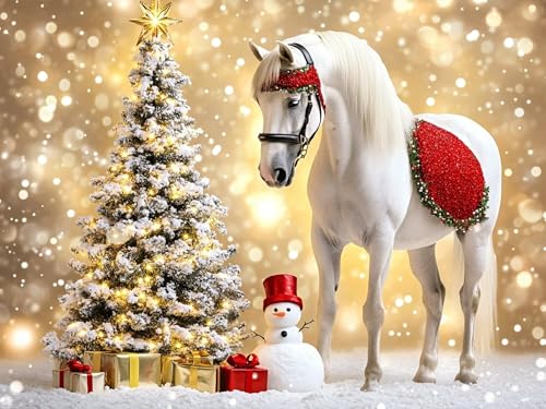 Pferd Diamond Painting Erwachsene Diamond Painting Weihnachten 5D DIY Runder Full Drill Diamanten Malerei Stickerei Bastelset Kits für Anfänger und Kinder, Geschenke Home Wand Dekor 40x50cm, Model290 von Tgllzzca