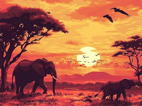 Sonnenuntergang Diamond Painting Erwachsene Diamond Painting Elefant 5D DIY Runder Full Drill Diamanten Malerei Bastelset Kits für Anfänger und Kinder, Geschenke Home Wand Dekor 80x100cm, Model173 von Tgllzzca