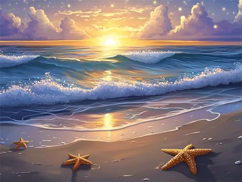 Strand Diamond Painting Erwachsene Diamond Painting Seestern 5D DIY Runder Full Drill Diamanten Malerei Stickerei Bastelset Kits für Anfänger und Kinder, Geschenke Home Wand Dekor 90x120cm, Model152 von Tgllzzca