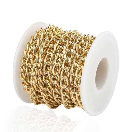 ThaiRoot 5M 10 x 6,5 mm Aluminium Panzerketten mit Spule Gliederketten zum Basteln Schmuck Ketten Verdreht Kabel Basteln Zubehör Halskette Ketten Metallkette für DIY Schmuckherstellung Gold von ThaiRoot